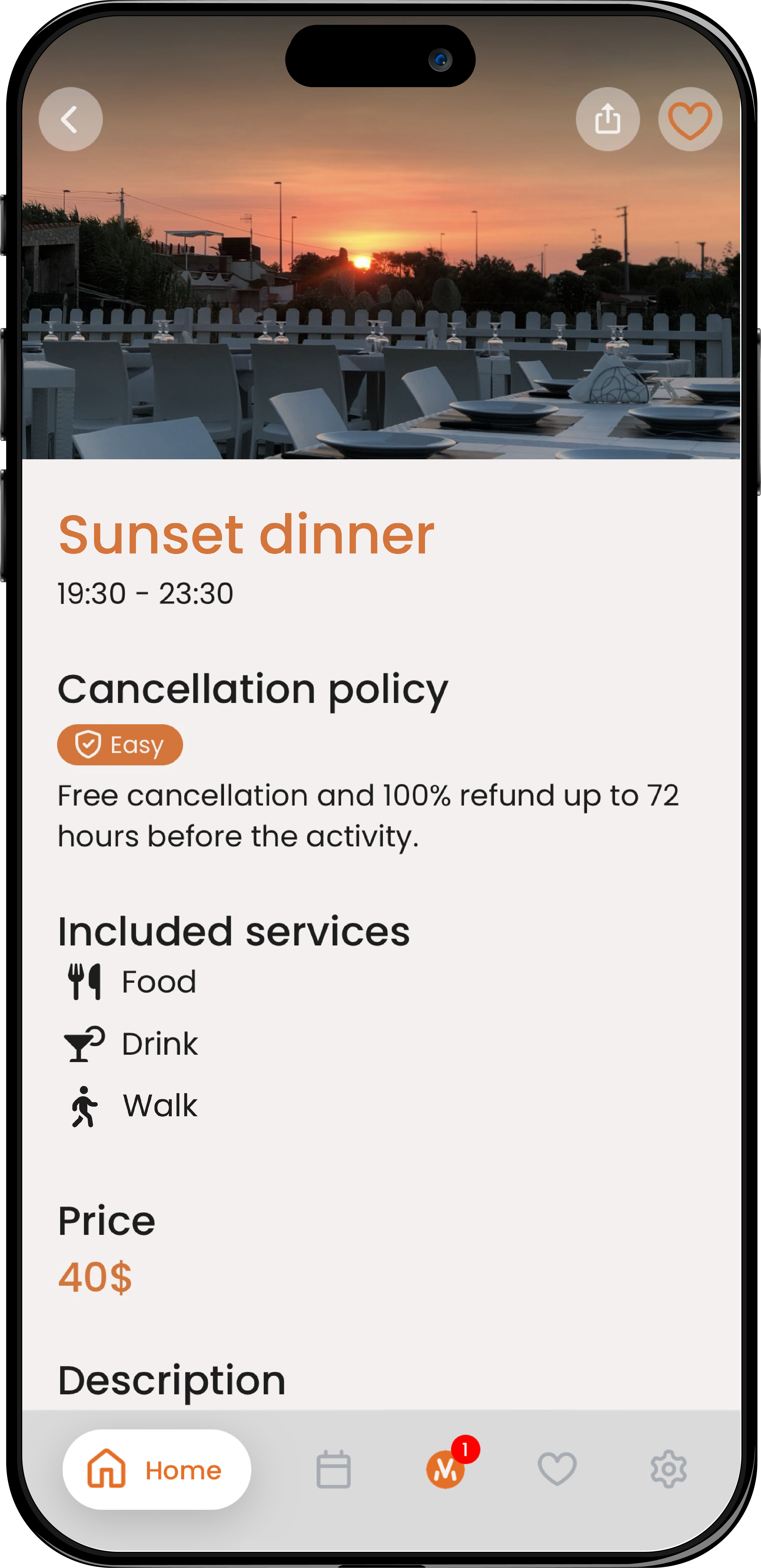 Experience Details screen