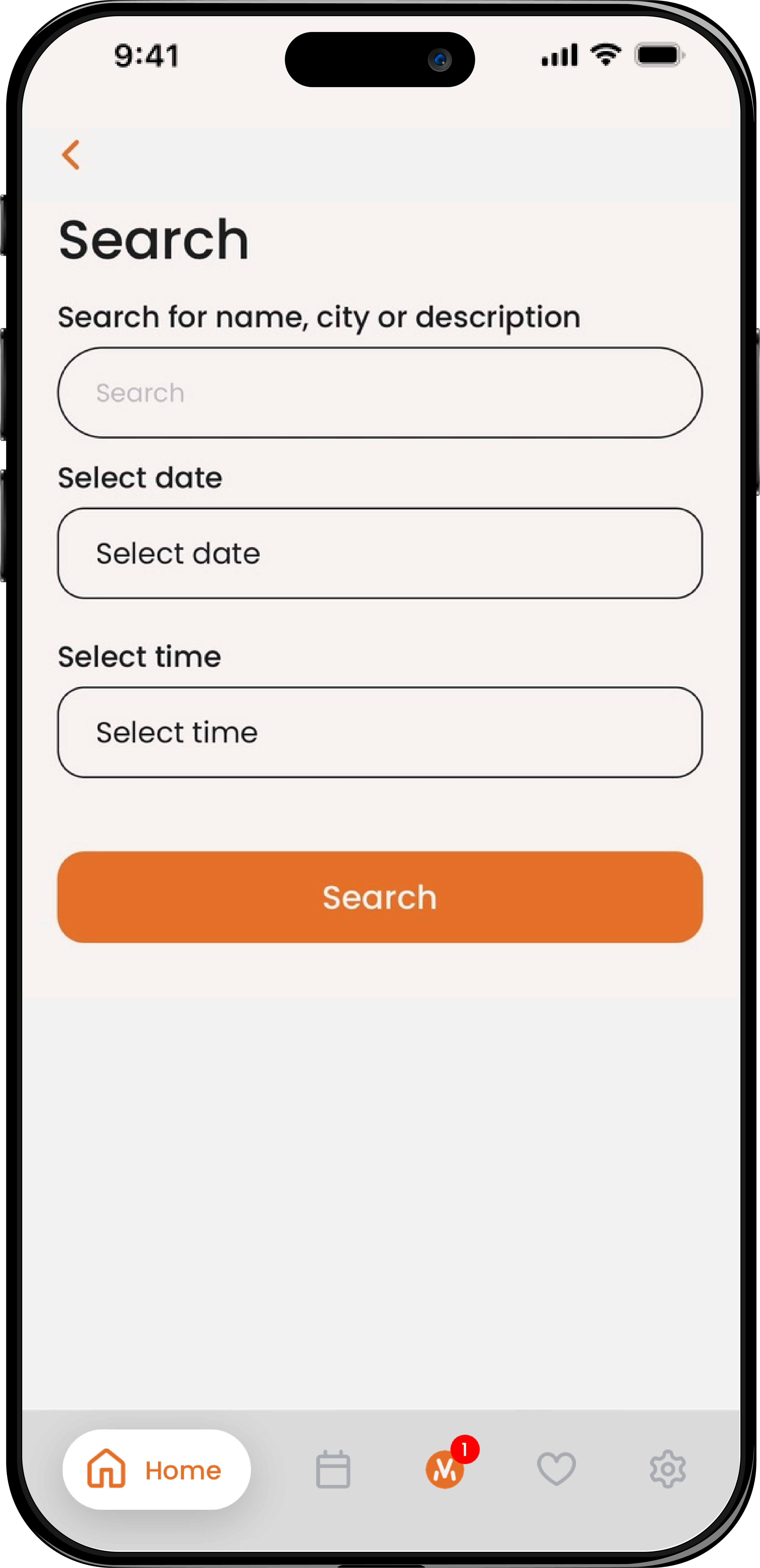 Search screen with filters and keywords